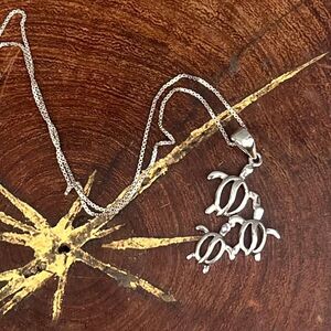 Sea Turtle Necklace Sterling Silver Ocean Jewelry Mom and Babies